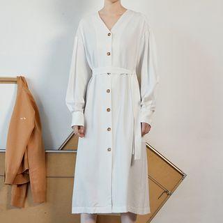V-neck Balloon-sleeve Maxi Dress With Sash