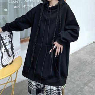 Braided Trim Oversized Hoodie Black - One Size