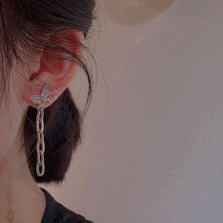 Asymmetrical Butterfly Chain Drop Earring 1 Pair - Asymmetric - Silver - One Size