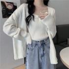 Set: Twist Knit Tube Top + Open-front Cardigan