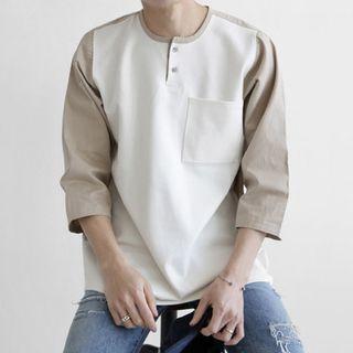 3/4-sleeve Two-tone Pullover