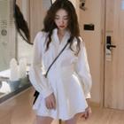 Set: Long-sleeve A-line Mini Shirt Dress + Shorts Set Of 2 - Dress & Shorts - One Size