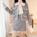 Tweed Button Jacket / A-line Skirt / Blouse / Set