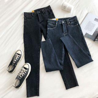 High-waist Fleece Cropped Jeans