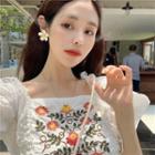 Flower Square-neck Short-sleeve Cropped Top White - One Size