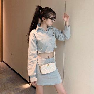 Set: Cropped Shirt + Mini Skirt Gray - One Size