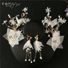 Wedding Set: Faux Pearl Flower Branches Hair Clip + Fringed Earring