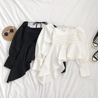 Square Neck Irregular Puff-sleeve Blouse