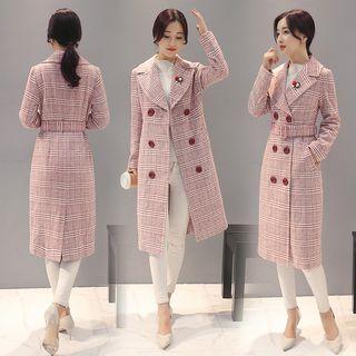Plaid Double Breasted Long Coat