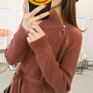 Turtleneck Zip-detail Long Sweater