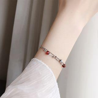 925 Sterling Silver Bead Layered Bracelet Red & Silver - One Size