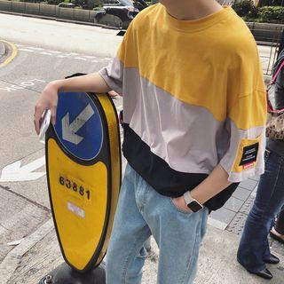 Applique Panel Elbow-sleeve T-shirt