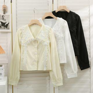 Lace-panel Slim-fit Shirt