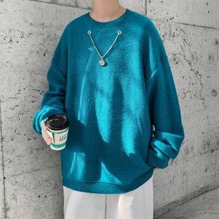 Long-sleeve Necklace Accent Knit Top