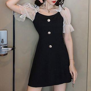 Mesh-sleeve Off-shoulder Dress