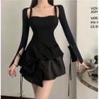 Sleeveless Mini A-line Dress / Long-sleeve Crop Top