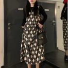Spaghetti-strap Argyle Midi A-line Dress