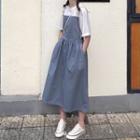 A-line Midi Pinafore Dress Navy Blue - One Size