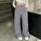 Mid-rise Pinstriped Cargo Wide-leg Pants