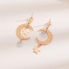 925 Sterling Silver Rhinestone Moon Star Stud Earrings Gold - One Size
