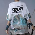 Elbow=sleeve Printed T-shirt