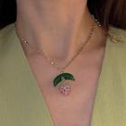 Strawberry Pendant Alloy Necklace Green & Pink - One Size