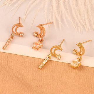 Asymmetrical Crescent Star Drop Earring