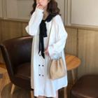 Color-block Long-sleeve Loose-fit Dress White - One Size