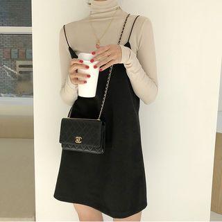 V-neck Pinafore Dress Black - One Size