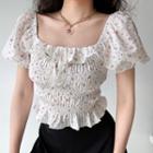 Floral Ruffle Square-neck Bubble Top