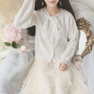 Bow Accent Cardigan White - One Size
