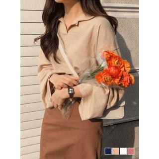 Open-placket Wide-sleeve T-shirt