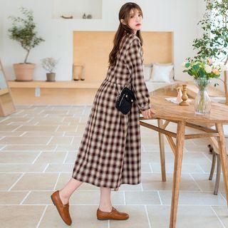 Plus Size Half-placket Plaid Shirtdress