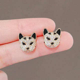 Rhinestone Dog Stud Earring Ly2370 - 1 Pair - Black - One Size
