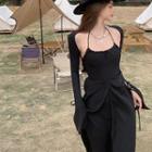 Halter-neck Midi Sheath Dress / Long-sleeve Crop Top