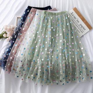 Polka-dot Mesh A-line Skirt