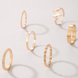 Set Of 6: Alloy Ring 16157 - Gold - One Size