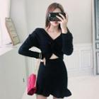 Set: Twisted Front Sweater + Knit Skirt