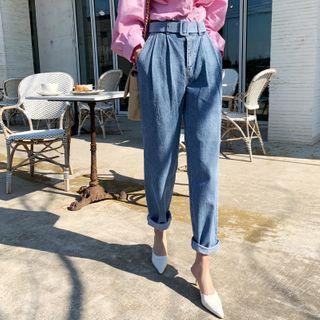 Belted Washed Baggy-fit Jeans