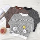 Color-block Striped Panel Crewneck Fleece Long-sleeve Sweatshirt