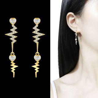 Rhinestone Zigzag Dangle Earring 1 Pair - Sterling Silver Needle - Drop Earring - One Size