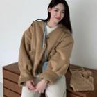 Collarless Faux-shearling Jacket With Scarf