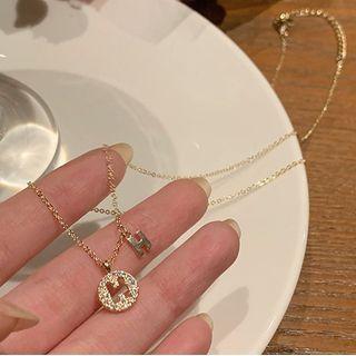 Letter H Rhinestone Pendant Necklace Gold - One Size