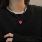 Alloy Heart Pendant Necklace Black & Fuchsia - One Size