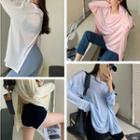 Long-sleeve Plain Irregular Loose-fit T-shirt