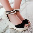 Wedge-heel Beaded Sandals