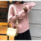 Tie-cuff Bell Sleeve High Neck Knitted Top