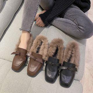 Block Heel Faux Fur Trim Loafers
