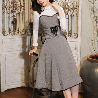 Set: Spaghetti Strap Houndstooth Top + Midi A-line Skirt