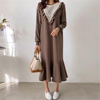 Crochet-trim Ruffle-hem Napped Dress
